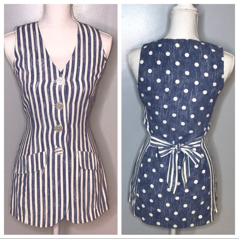 Vintage Rampage Striped Polka Dot Button Down Vest
